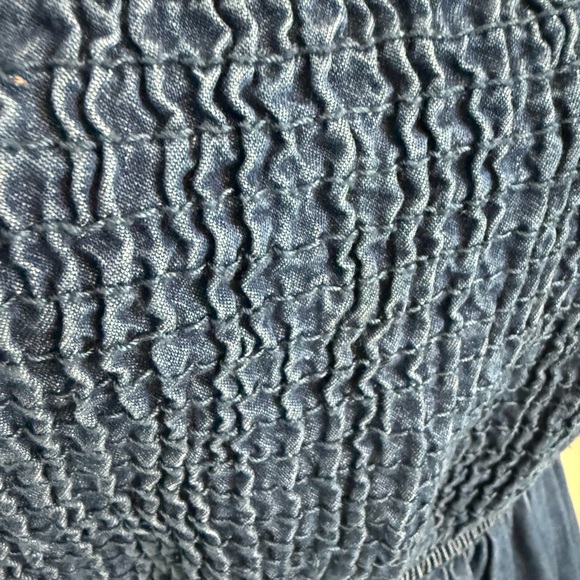 Vintage Smocked Denim Short Sleeve Mini Dress - Blue - Picture 5 of 8